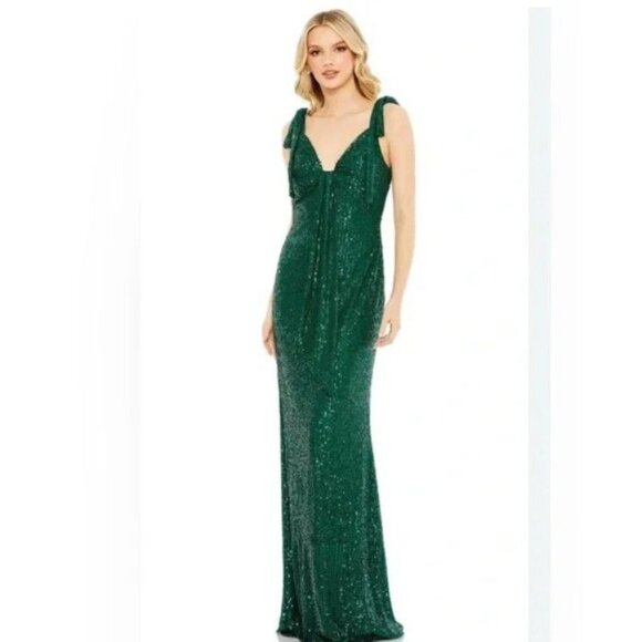 Mac Duggal 26693 Sequined Emerald Green Evening Gown Maxi Dress Size 10 NWT - Picture 2 of 6
